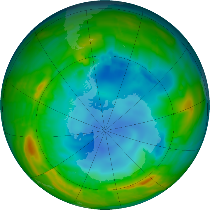 Antarctic ozone map for 09 August 2010